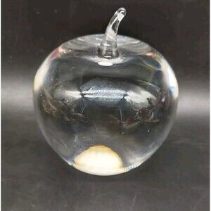 TIFFANY & CO Signed 3.5" Glass Apple Paperweight w/ Teal Sticker